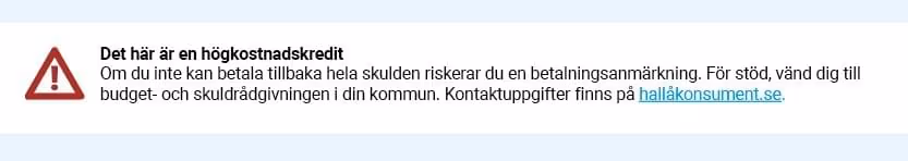 Varning för högkostnadskredit